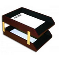 Two-Tone Legal Size Classic Leather Double Front Load Tray w/ Gold Posts